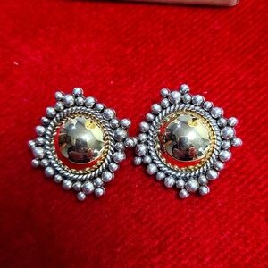 Artie Yellowhorse 14k Gold and Silver Dome Clip Earrings
